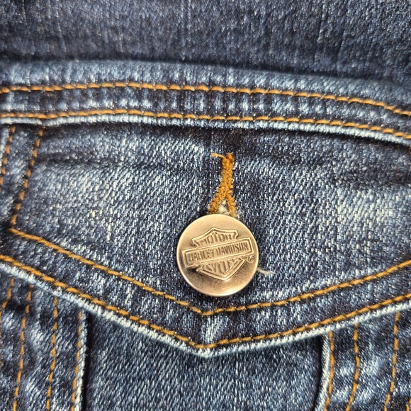 Harley Davidson Womens M Denim Jacket Embroidered Eagle Floral Biker Motorcycle - Picture 4 of 9